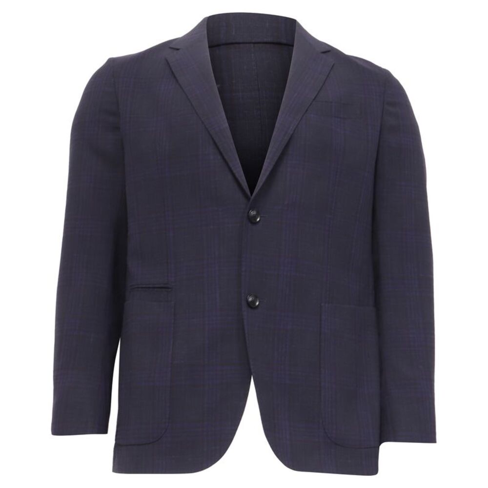 Ermenegildo Zegna Checked Single-Breasted Blazer in Navy Blue Wool
